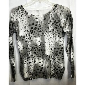 Womens Vila Milano Animal Print Long Sleeve Sweater Gray Pullover Sz 36 B Med